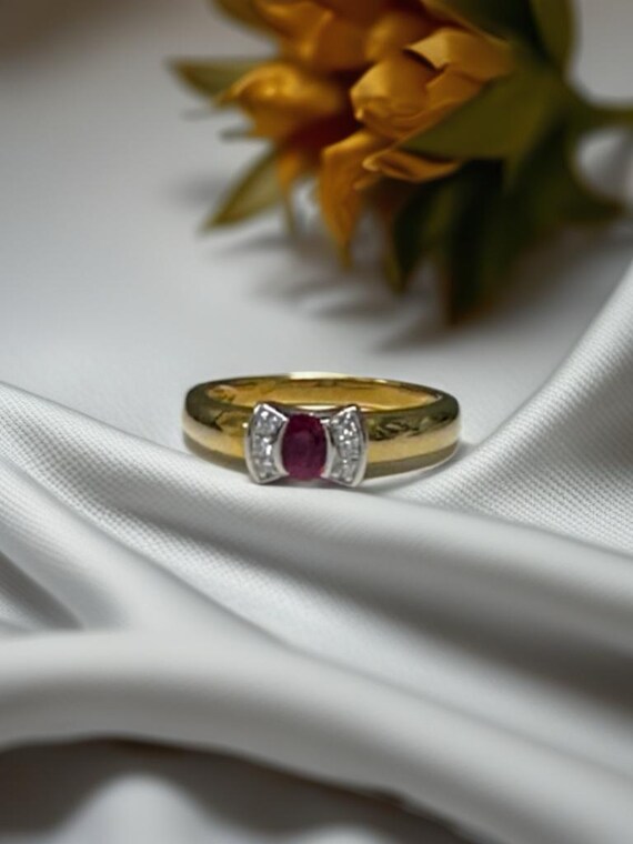 Hallmarked 18K Yellow Gold Estate Ruby and Diamon… - image 7