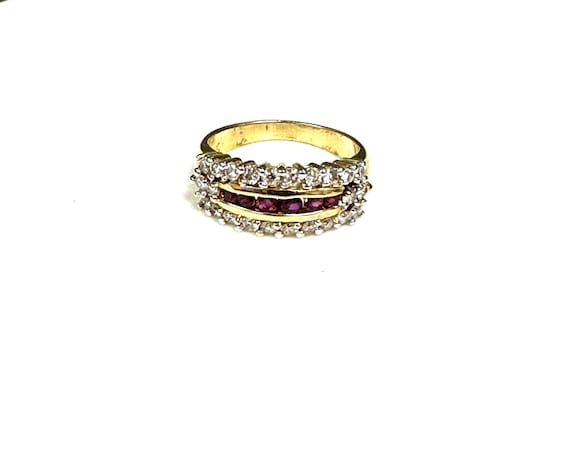 14K Yellow Gold Ruby Diamond Stacking Ring, Estat… - image 5