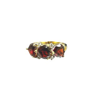 Vintage 14 kt geelgouden granaat diamanten ring - rode edelsteen sieraden