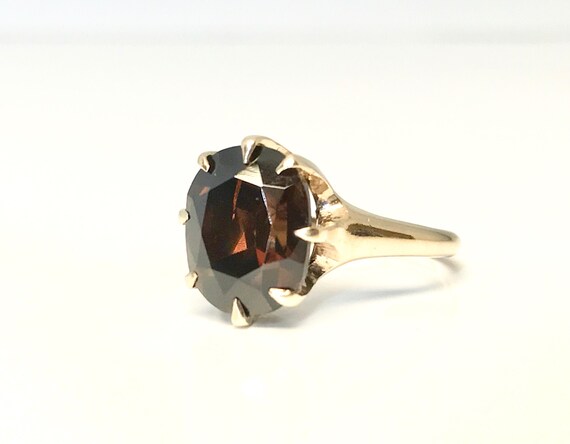 Yellow Gold Garnet Ring, Garnet Solitaire Ring, Vi