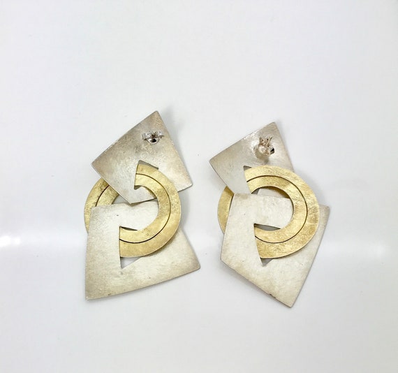 Signed Kanda Sterling Silver and Brass Pierced Ea… - image 4