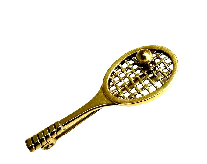 Charming Vintage 14 Karat Yellow Gold Tennis Racket Brooch - A Delightful Collectible for Tennis Lovers