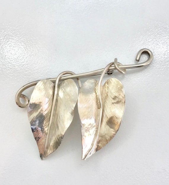 Large Sterling Silver Leaf Pin, Vintage Leaf Pin, 