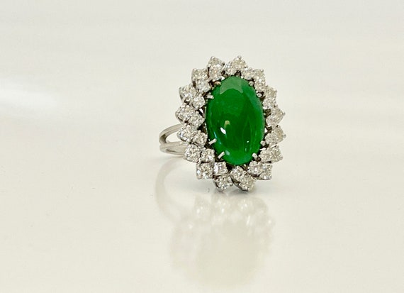 Vintage White Gold Diamond and Jade Cocktail Ring… - image 2