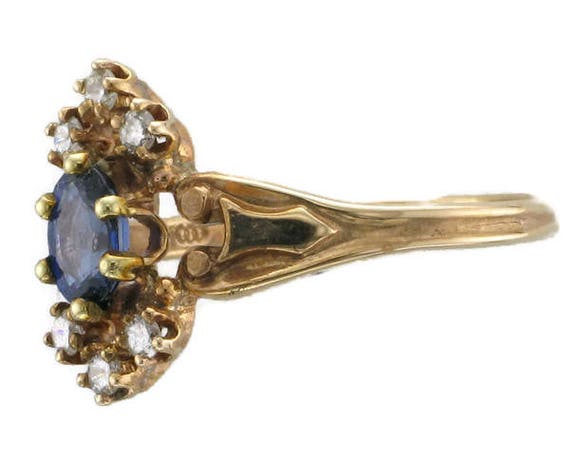 Yellow Gold Blue Sapphire and Diamond Victorian R… - image 2