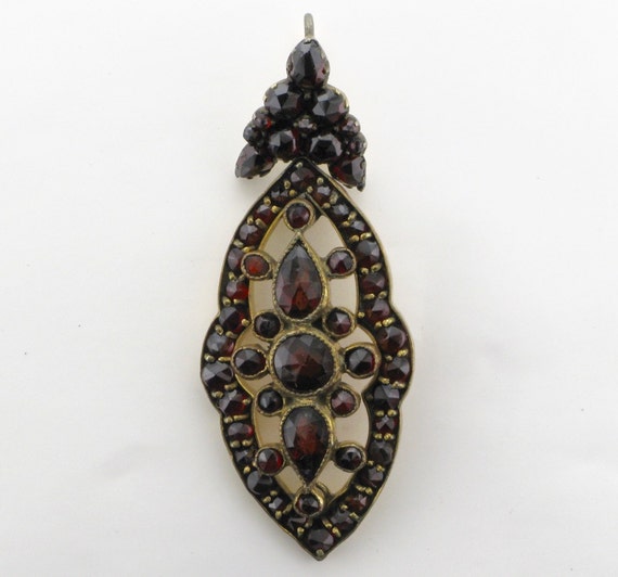 Garnet Drop Pendant; Bohemian Garnet Pendant; Anti