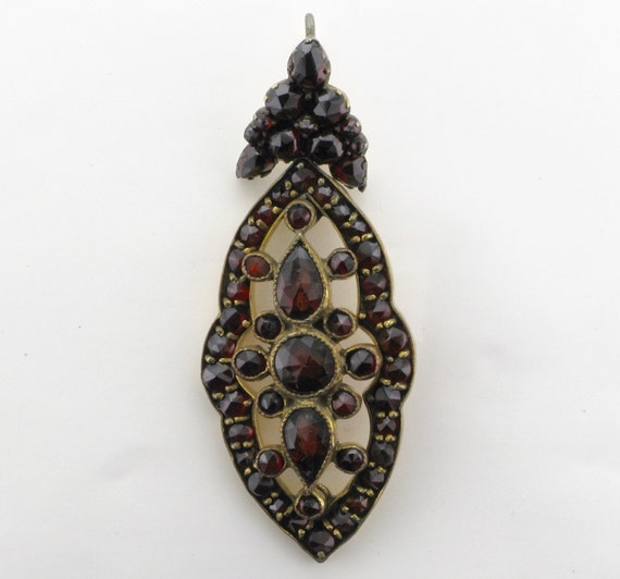 Garnet Drop Pendant; Bohemian Garnet Pendant; Ant… - image 1