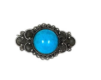 Unique Turquoise Statement Pin in Oxidized Silver