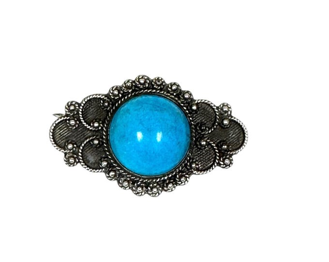 Unique Turquoise Statement Pin in Oxidized Silver