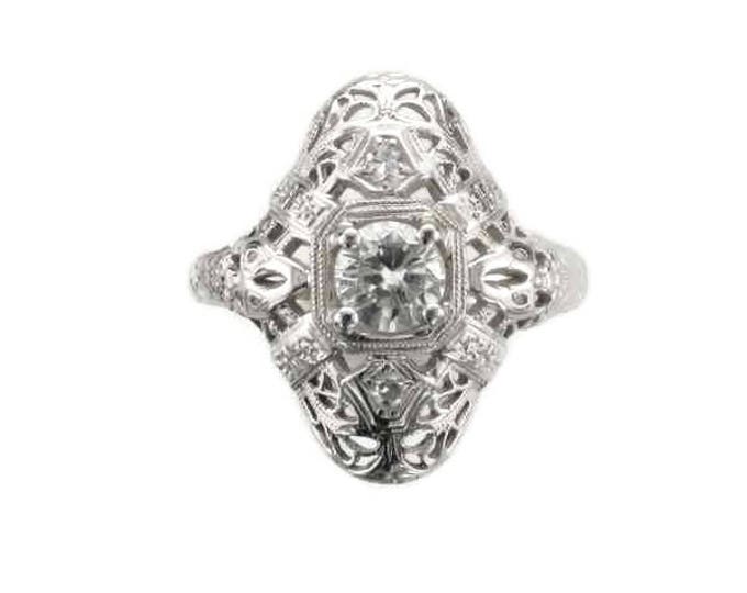 White Gold Diamond Filigree Ring, Antique Diamond Ring, Filigree Ring, Vintage Diamond Ring, Diamond Ring, Filigree Diamond Ring