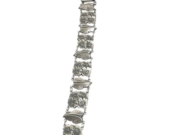 Vintage Sterling Silver Floral Link Bracelet - 7.25 Inches