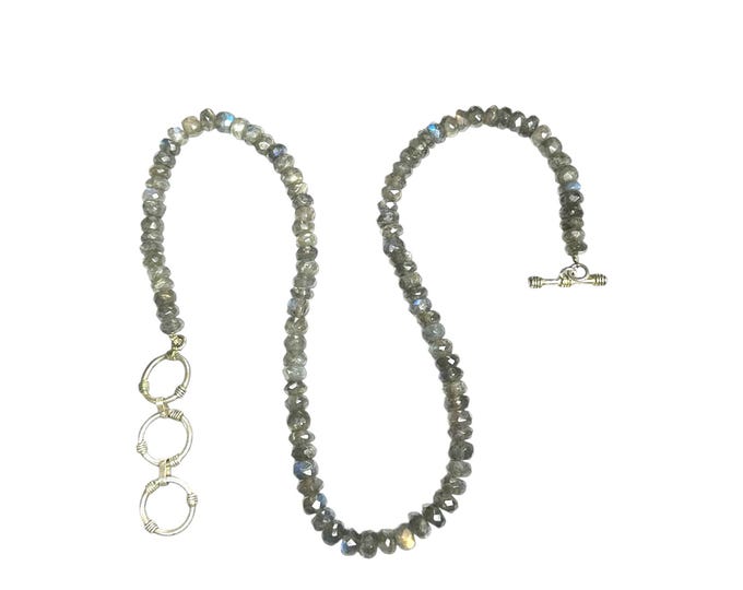 Vintage Faceted Labradorite Bead Necklace with Silver Tone Clasp