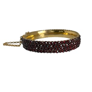 Vintage Bohemian Cut Garnet Bangle Bracelet