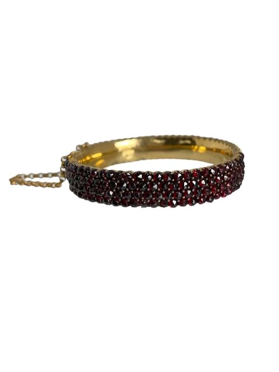 Antique Bohemian Cut Garnet Bracelet, Garnet Bang… - image 1