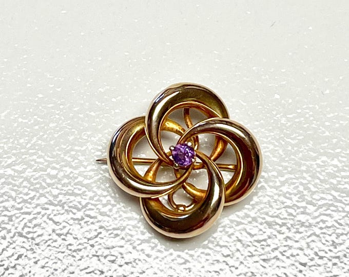 Yellow Gold Amethyst Knot Pin or Brooch, Antique Amethyst Pendant, Brooch or Pendant, Amethyst Knot Brooch, Watch Pin