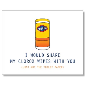 Carte lingettes Clorox, carte papier toilette, penser à vous carte, carte de distanciation sociale, Miss You Card, Lingettes Lysol, Lingettes désinfectantes
