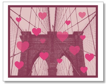 Brooklyn Bridge HEARTS Card. Brooklyn Love Card, New York City Valentine Card. Made in Brooklyn, I Love New York Card, NYC Greeting Card