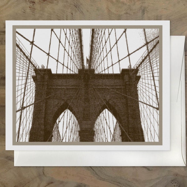 Brooklyn Bridge Vintage Note Card. Old Brooklyn Vintage Card, New York City Stationery, Handmade Brooklyn Gift, Brooklyn Stationery