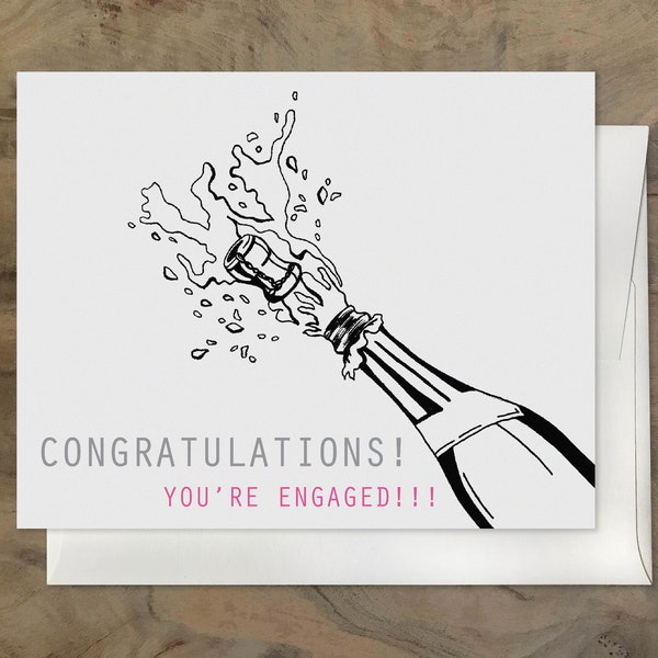 AWESOME Engagement Card. You're Engaged! Cheers! Party Couple. Champagne Card. Straight, Gay, Lesbian Couples - Classy Engagement Card