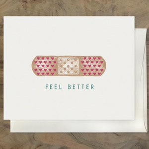 Carte Bandaid, Adorable Get Well Card, FEEL BETTER carte. Carte pour enfant malade. Get Well Soon Card, Super Cute Get Well Card