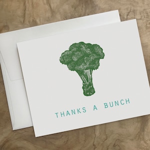 MERCI une carte BUNCH. Drôle mignon carte de remerciement. Brocoli. Fait main et Eco. Carte recyclée. Carte végétarienne - Carte végétalienne - Carte végétale