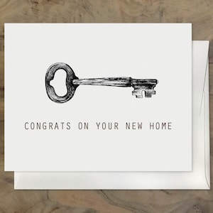 NOUVELLE CARTE DE PROPRIÉTAIRE. Félicitations pour votre nouvelle maison, Carte de crémaillère. vintage Key Moving Card