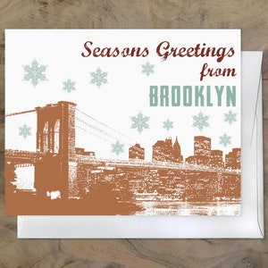 NYC New York Christmas Card SET, 10 Manhattan Holiday Cards, Brooklyn Holiday Stationery. Brooklyn Christmas Cards - Made in Brooklyn