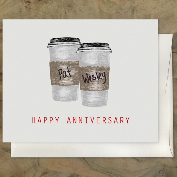 Adorable Sweet Anniversary Card. Custom Anniversary Card. Coffee Cups. Starbucks Lover Card. Coffee Addict Card. Happy Anniversary