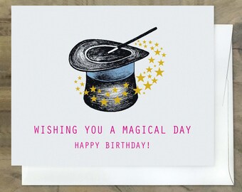 BEAUTIFUL MAGICAL BIRTHDAY Card. Mystical Magic Hat Happy Birthday Card. Pagan Card. Magick Card. Whimsical Card, Magician Card