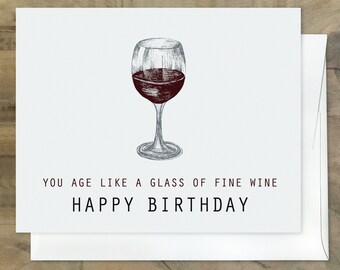 OVER THE HILL Birthday Card. Wine Lover Card. Funny Sweet Kind Birthday Card. 40th Birthday - 50th Birthday - Wino Card