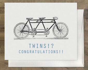 TWINS Card. Pregnant with Twins. Congratulations, Twins On the Way Card. Boy Twins, Girls Twins Card. Twins Baby Shower Card, Two Bike Seats