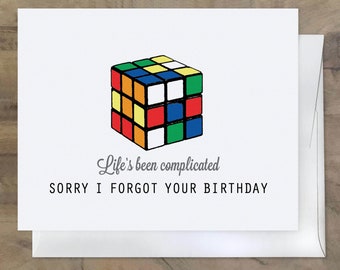Sorry I Forgot Your Birthday Card. Sorry I Missed Your Birthday. Adorable Cute Funny Birthday Card. Rubik's Cube Card. 80s Birthday Card