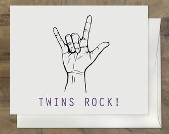 TWINS ROCK Pregnancy BABY Card, Pregnant with Twins Card, Congratulations - Twins On the Way. Twin Baby Shower, Just Delivered Twins Card