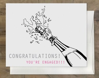 AWESOME Engagement Card. You're Engaged! Cheers! Party Couple. Champagne Card. Straight, Gay, Lesbian Couples - Classy Engagement Card