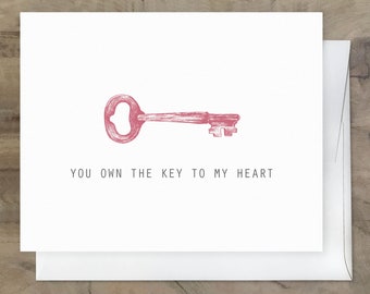 You OWN the KEY to my HEART card. Adorable Valentine I Love You Card. Sweet Lovely Cute Valentine's Day Card. Vintage Valentine. Antique Key