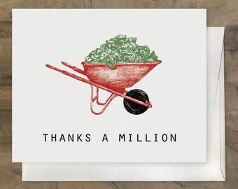 THANKS a MILLION CARD. Funny Cute Thank You Card. Gratitude Card. Handmade & Eco. Casual Thank You Card
