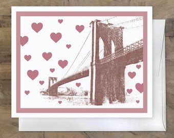 Brooklyn Bridge HEARTS Card. Brooklyn Love Card. New York City Valentine's Card. Made in Brooklyn. I Love You card. Brooklyn Boyfriend Card.