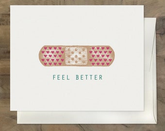 Tarjeta Bandaid, Adorable Obtener Bien Tarjeta, SENTIR MEJOR tarjeta. Tarjeta para niños enfermos. Obtener Bien Pronto Tarjeta, Super Lindo Obtener Bien Tarjeta