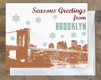 NYC New York Christmas Card SET, 10 Manhattan Holiday Cards, Brooklyn Holiday Stationery. Brooklyn Christmas Cards - Made in Brooklyn