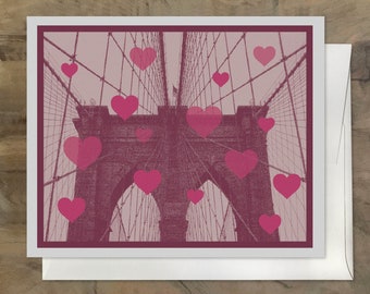 Brooklyn Bridge Card. Brooklyn Stationery, Brooklyn Valentine Card. New York City Love Card, Made in Brooklyn, Manhattan Stationery