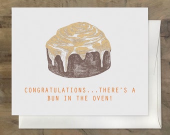 BUN in THE OVEN card. Adorable card for a Pregnant Friend, Baby Boy Girl on the Way, Baby Shower Card, Gender Neutral Baby Card