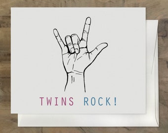 TWINS ROCK Pregnancy BABY Card, Twins on the Way, Congratulations Boy & Girl Twins. Twins Baby Shower Card