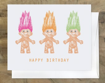 CARTE DE POUPÉE TROLL DE JOYEUX ANNIVERSAIRE. Hilarious Funny Card. 90s Nostalgia. Troll Souvenirs