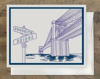 Brooklyn Bridge Note Card SET de 8. Brooklyn Stationery, NYC Boîte cadeau de carte de vœux, Papeterie Manhattan, Made in Brooklyn. Cadeau Brooklyn