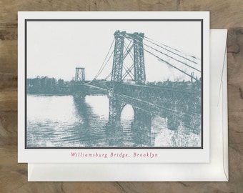 WILLIAMSBURG BRIDGE Note Card, Brooklyn Papeterie, New York City Card, Williamsburg Brooklyn Art