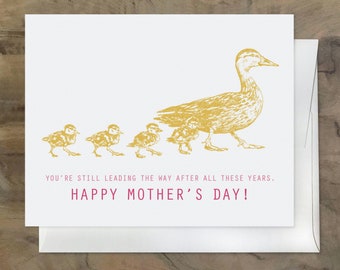 Sweet Adorable Loving Card for MOM - I love you mom. Thinking of You- Ducks Card -  Cute Lovely Thoughtful Mother's Day Card