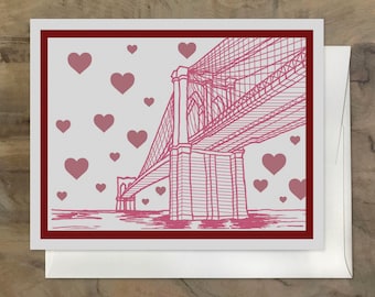Modern Brooklyn Bridge Card. New York City Love Card. Made in Brooklyn, New York Valentine's Card, Brooklyn Valentine Card
