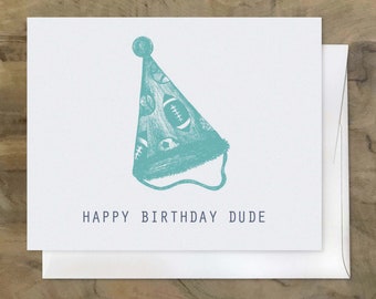 HAPPY BIRTHDAY DUDE Party Hat Card. Sports Lover Birthday Card. Football Card. Adorable Little Boy Birthday Card, Soccer Birthday Card