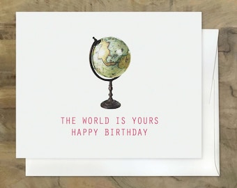 Carte d’anniversaire Globe. AWESOME HAPPY BIRTHDAY carte. Le monde est à toi. Carte de la Planète Terre - Cosmos - Carte d’astronomie - Carte Lover - Espace Extra-atmosphérique