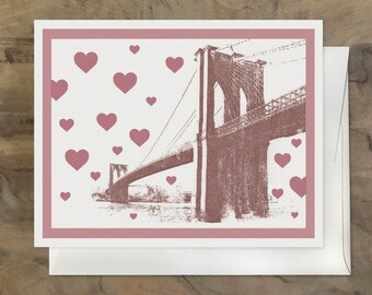 Brooklyn Bridge Valentine Card. Brooklyn Bridge HEARTS Card. Brooklyn Birthday Card, Brooklyn Love Card
